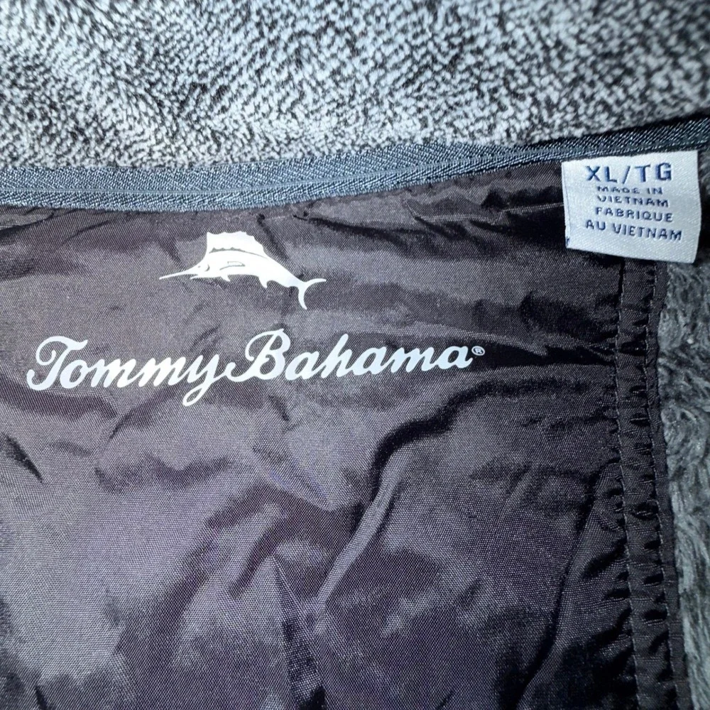 Tommy Bahama Mens XL Quarter Zip Fleece Pullover Quilted Yoke Grey Heathered